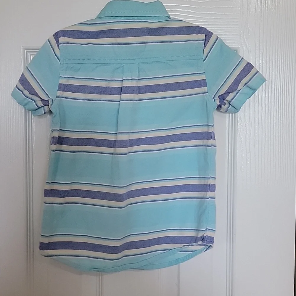 The Children's Place Boys Blue Striped Button Down, Short Sleeves, 4T